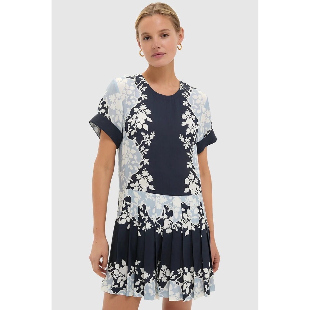 TUCKERNUCK Blue Fog Pleated Liza Dress Drop Waist Floral NWT size XS